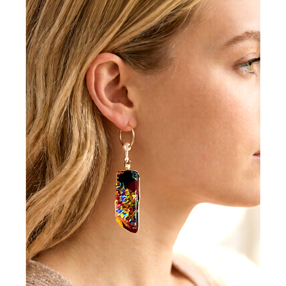 Handmade Multicolor Fused Dichroic Glass Dangle Earrings